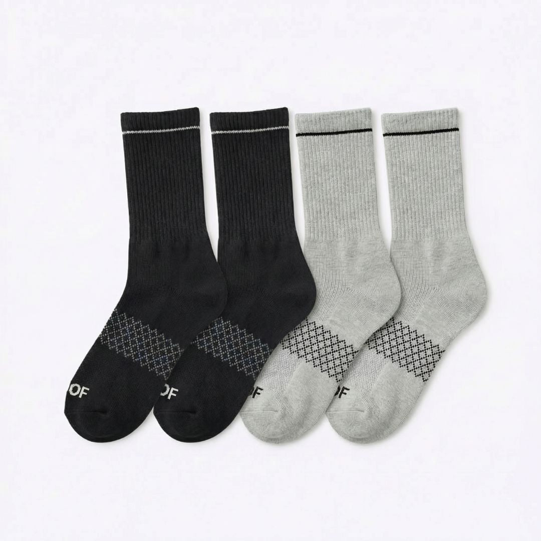 Black & Grey Bamboo Crew Compression Socks 4 Pack