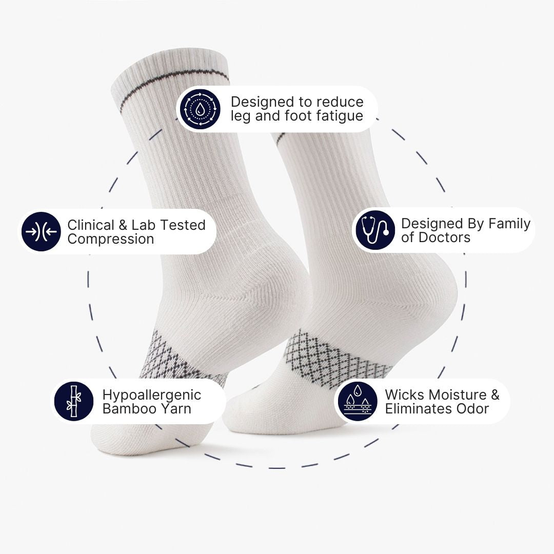 White Bamboo Crew Compression Socks