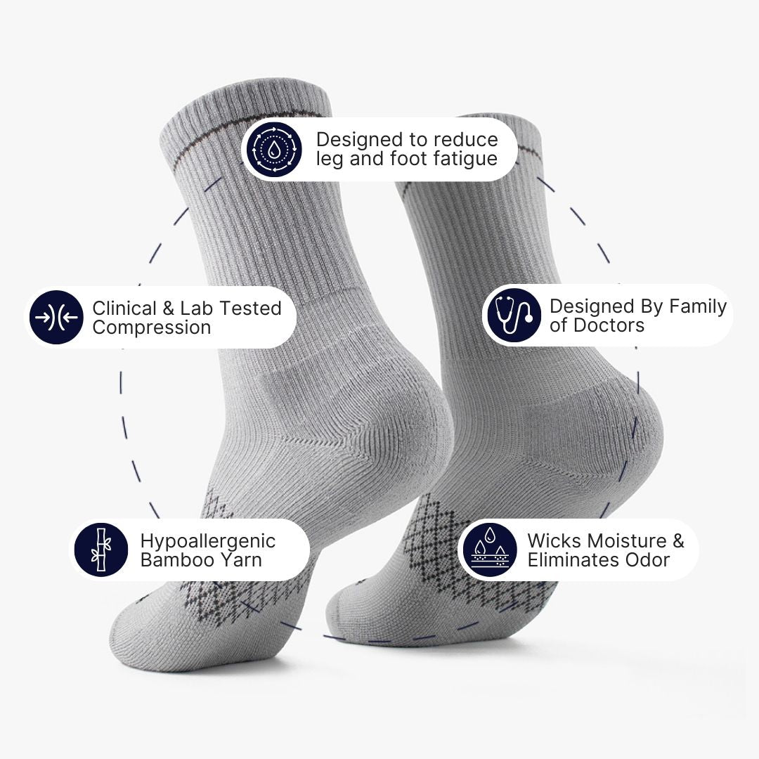 Grey Bamboo  Crew Compression Socks